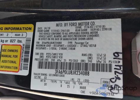2018 Ford Fusion Hybrid Se from USA, damaged, VIN 3FA6P0LU8JR234088